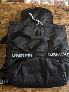 Under Armour Black Nylon Drawstring Tote Backpack with Logo Strap